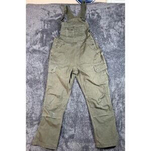 Duluth Trading Co Cargo Overalls Khaki Green Canvas Work Pants M 31
